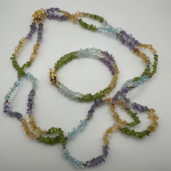 Double strand multi gemstone chip bracelet and necklace set! - Picture 2 of 10